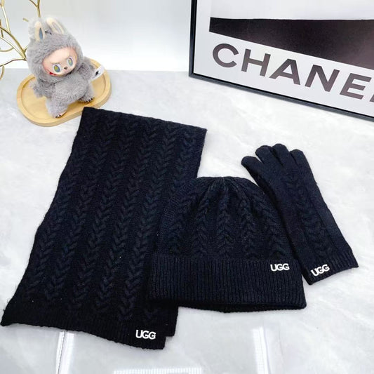 GG hat, gloves, scarf three-piece set U