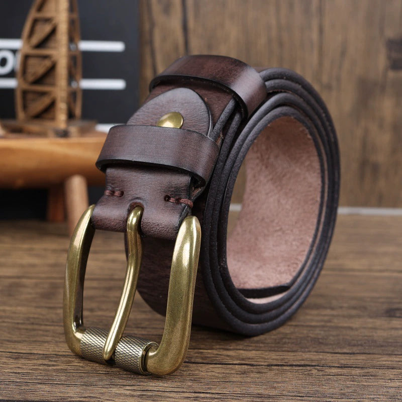 Vintage Men's Cowhide Copper Buckle Belt