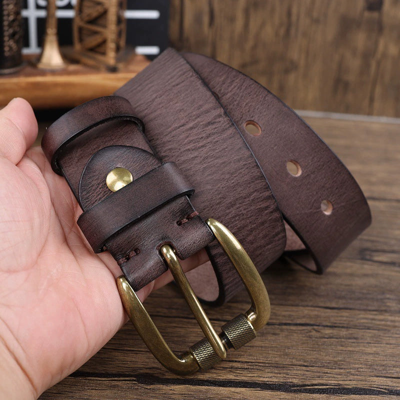 Vintage Men's Cowhide Copper Buckle Belt