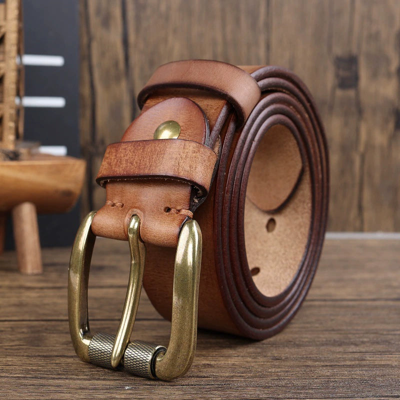 Vintage Men's Cowhide Copper Buckle Belt