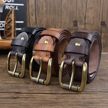 Vintage Men's Cowhide Copper Buckle Belt
